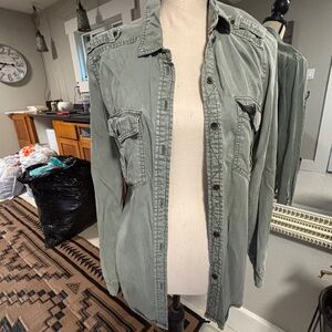 American Eagle Women's Green Button-Up Jacket